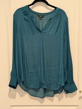 Simply Vera Vera Wang Teal Split-Neck Long-Sleeve Blouse